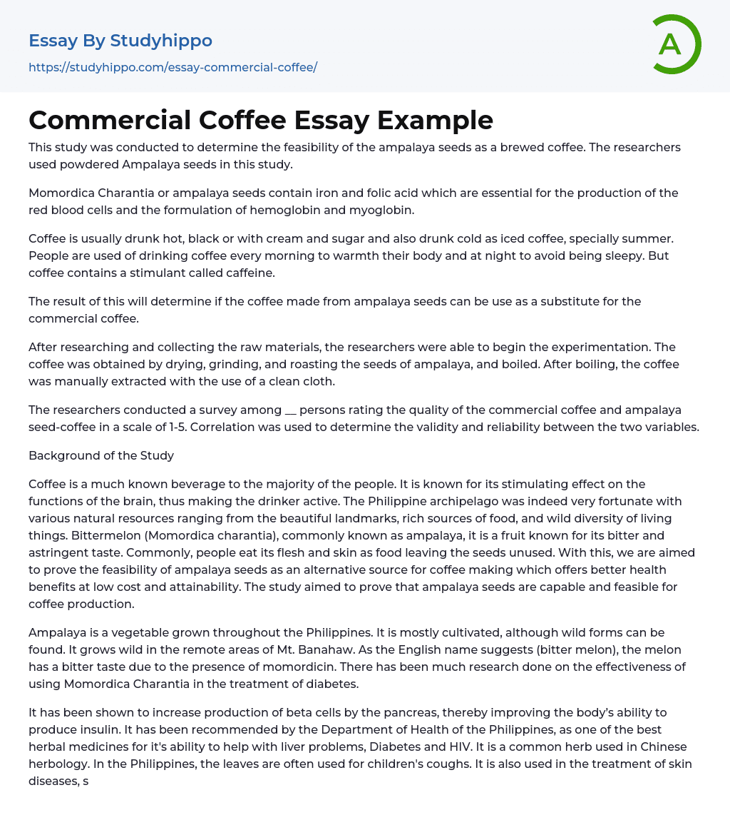 Commercial Coffee Essay Example