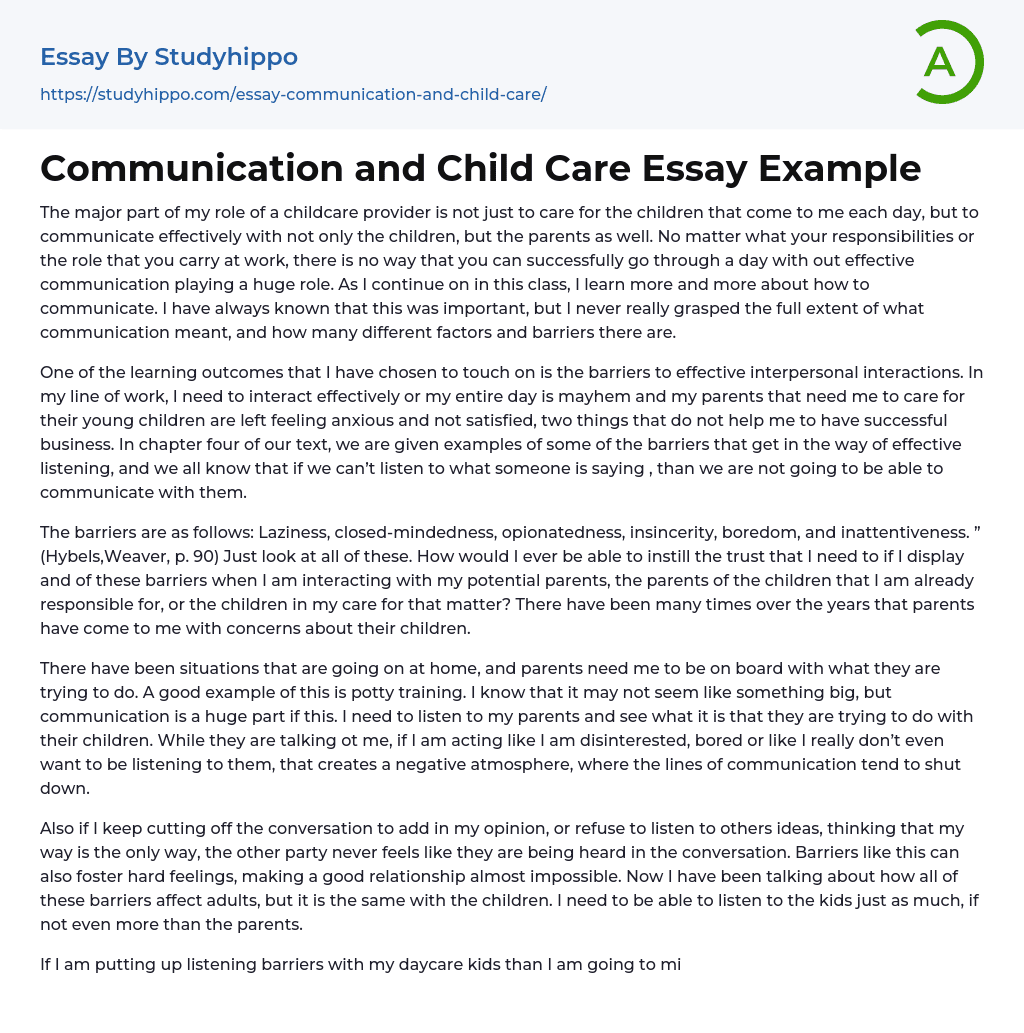 Communication and Child Care Essay Example