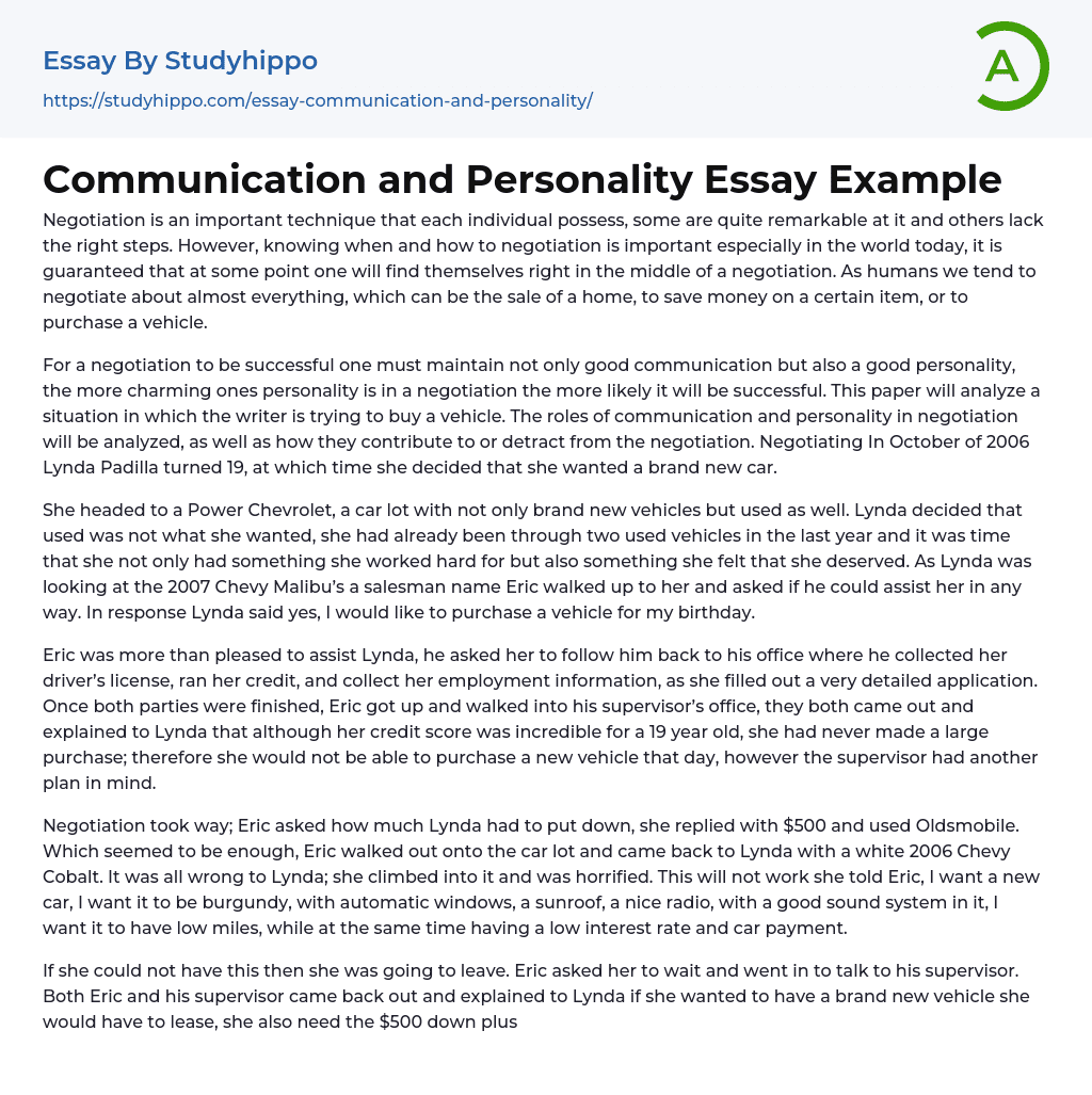 Communication and Personality Essay Example