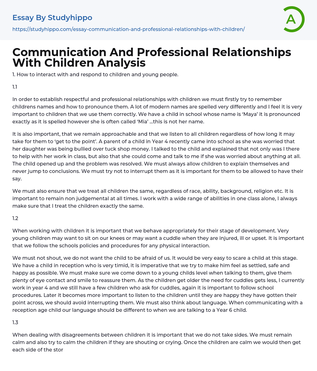 Communication And Professional Relationships With Children Analysis Essay Example
