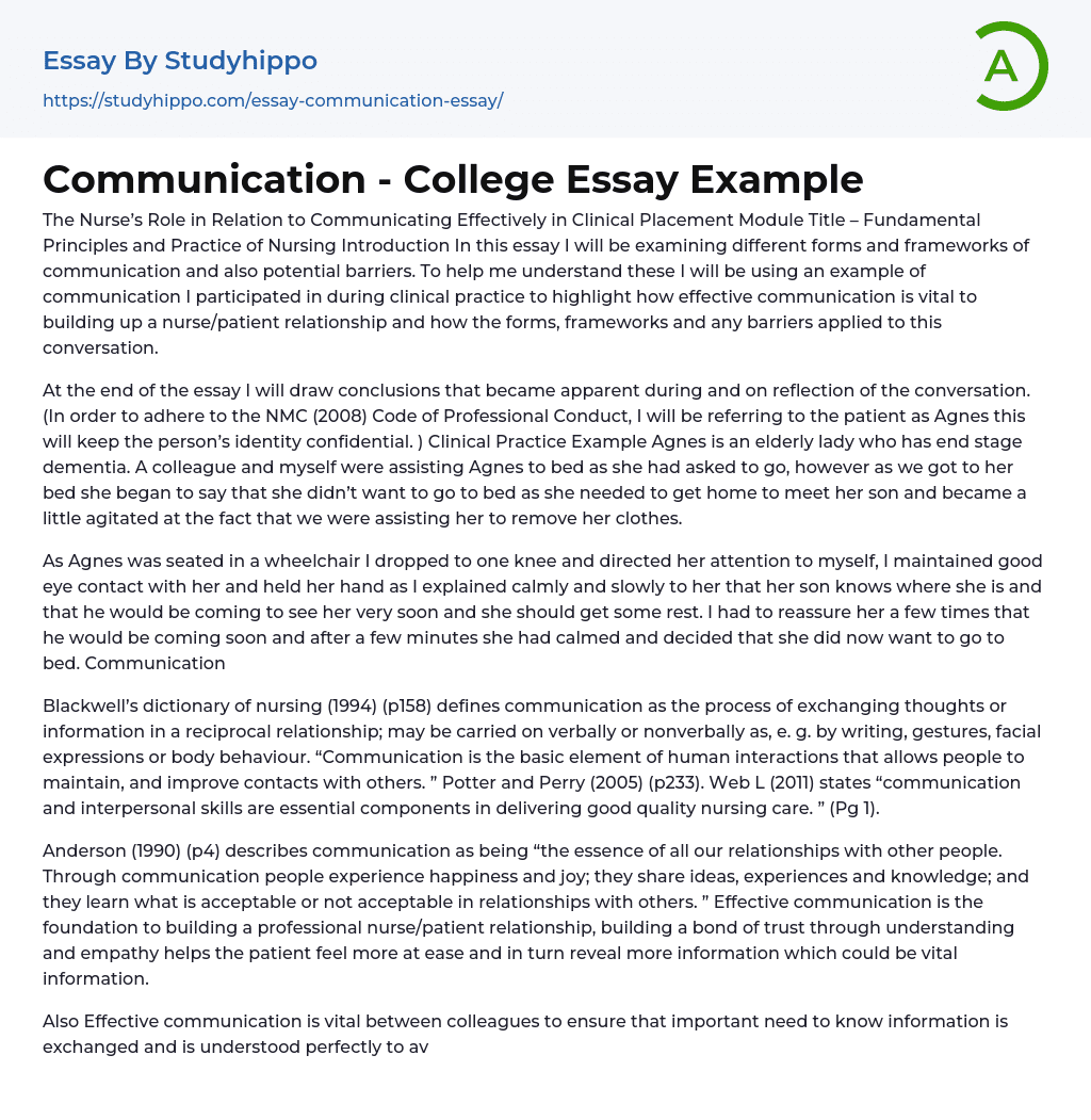 Communication – College Essay Example