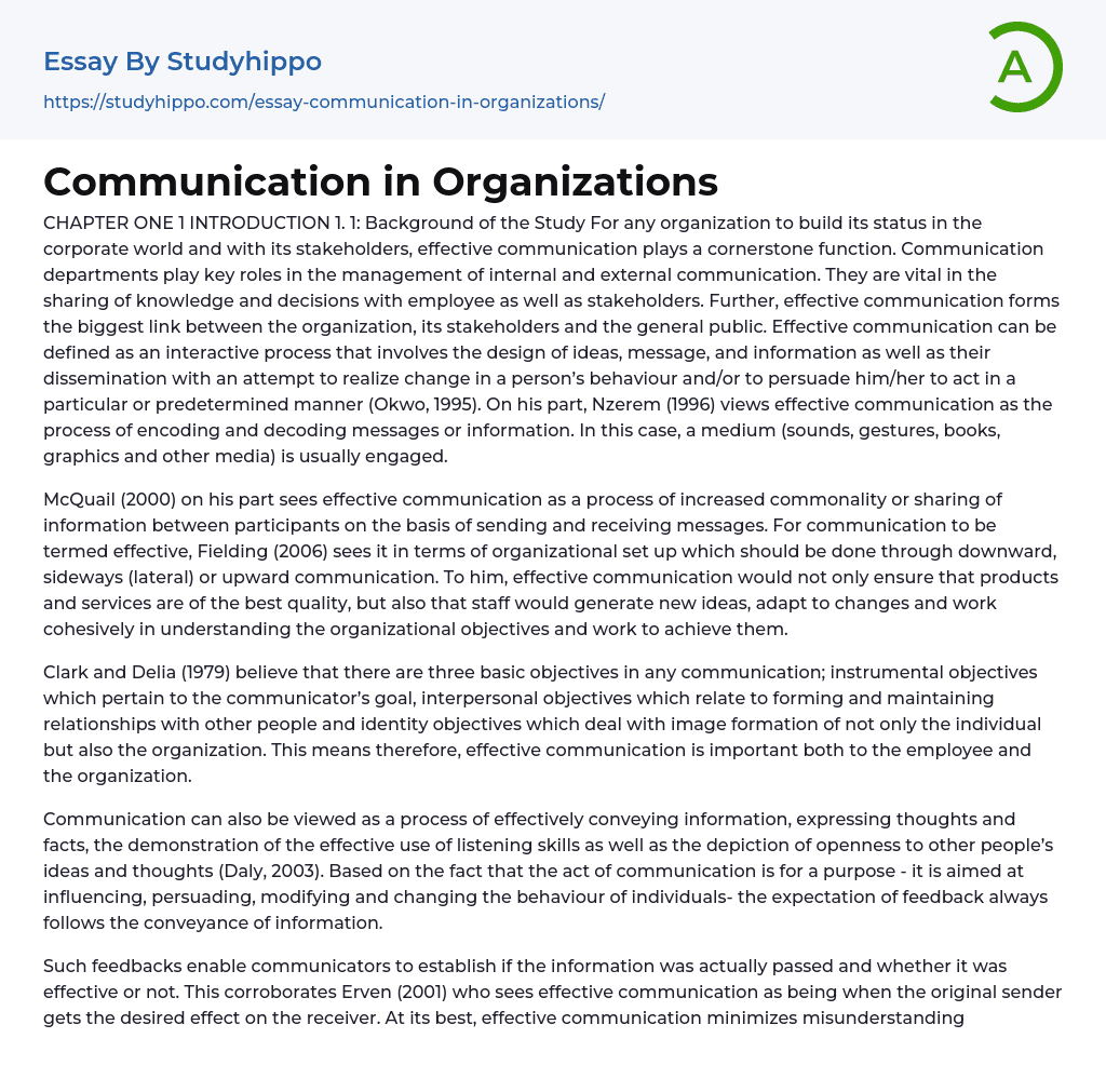 Communication in Organizations: McQuail, Erven Essay Example