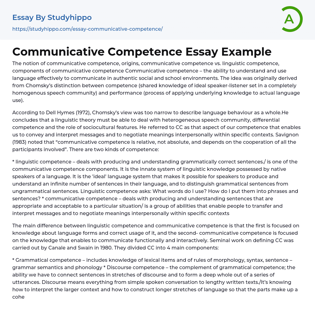 Communicative Competence Essay Example