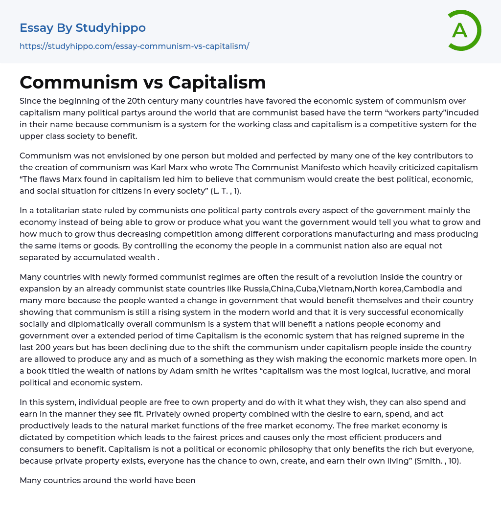 Communism vs Capitalism Essay Example