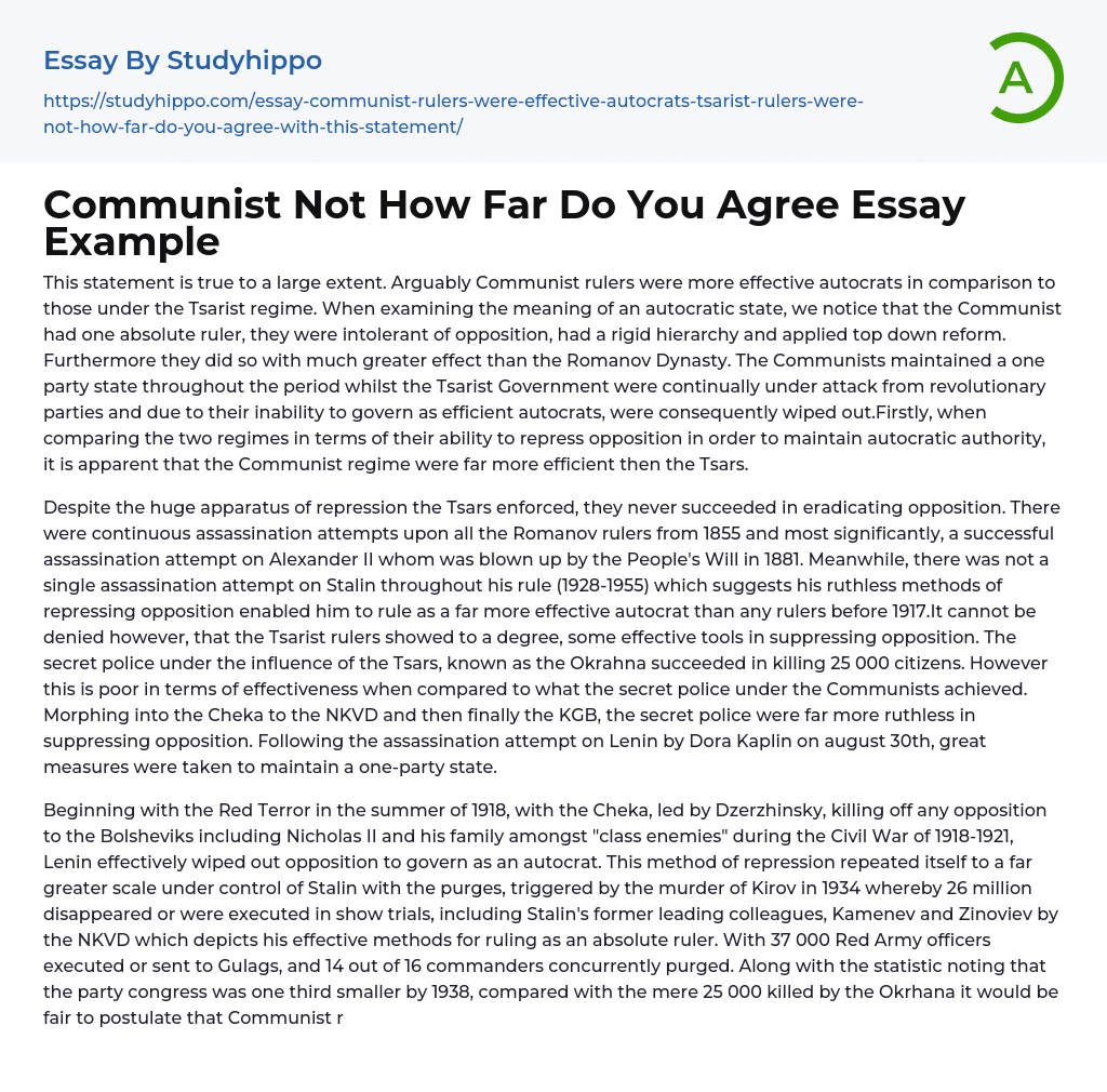 Communist Not How Far Do You Agree Essay Example