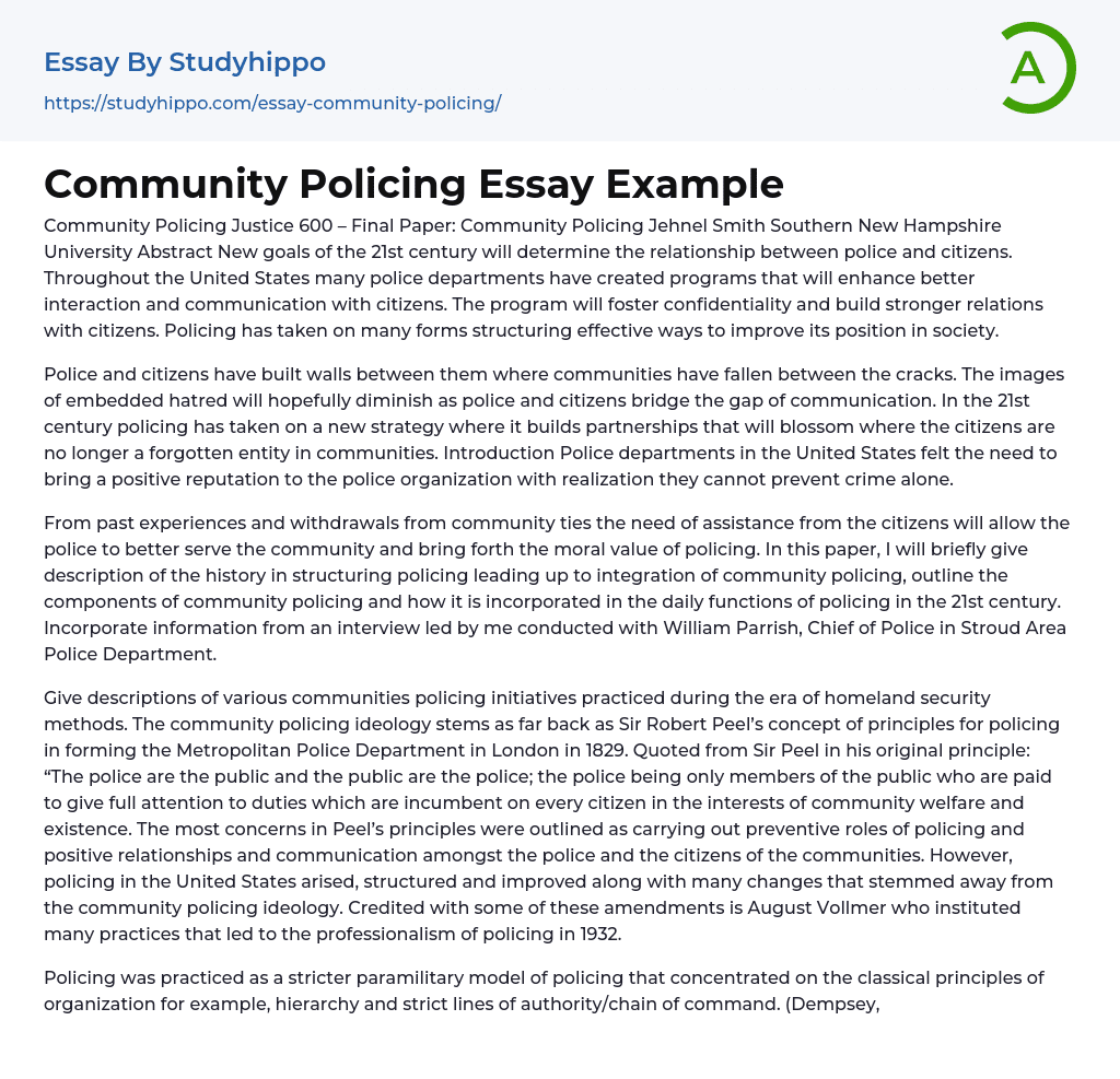 Community Policing Essay Example