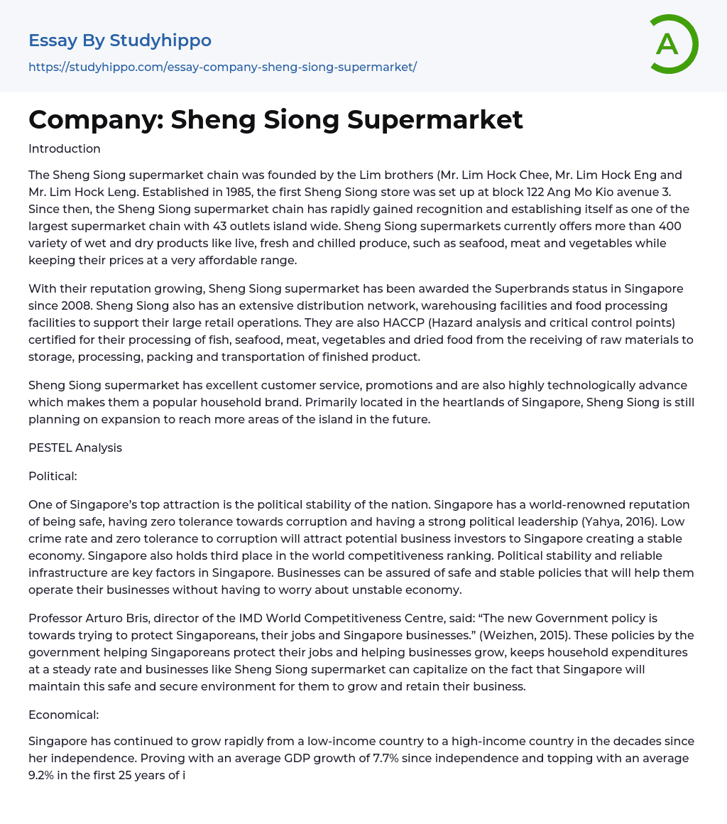 Company: Sheng Siong Supermarket Essay Example