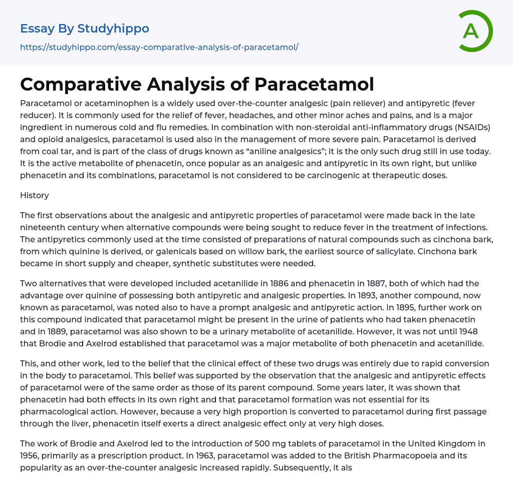 Comparative Analysis of Paracetamol Essay Example