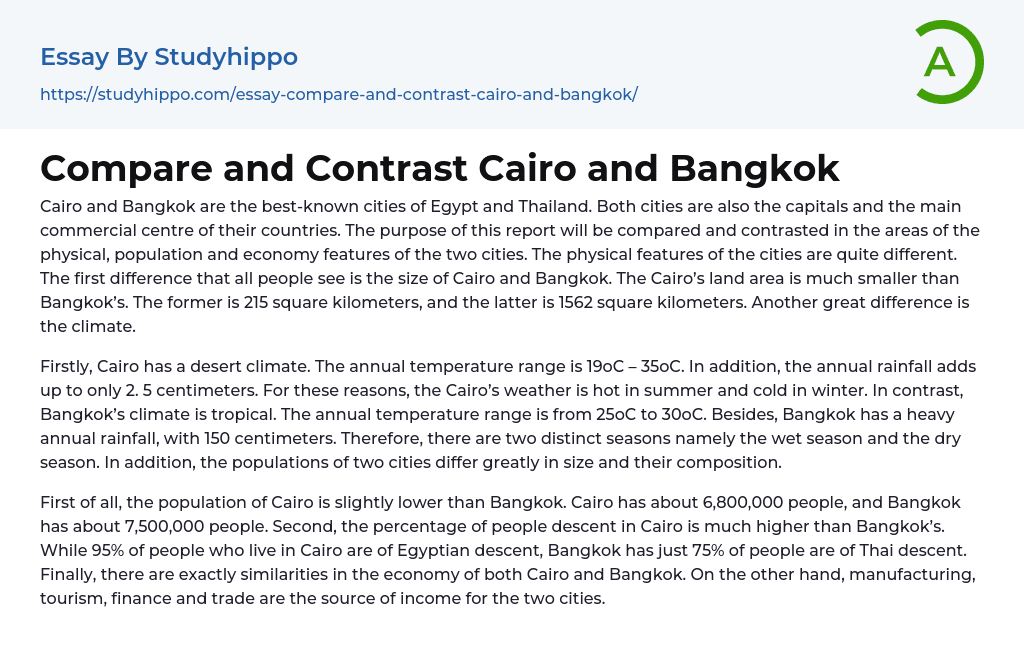 Compare and Contrast Cairo and Bangkok Essay Example