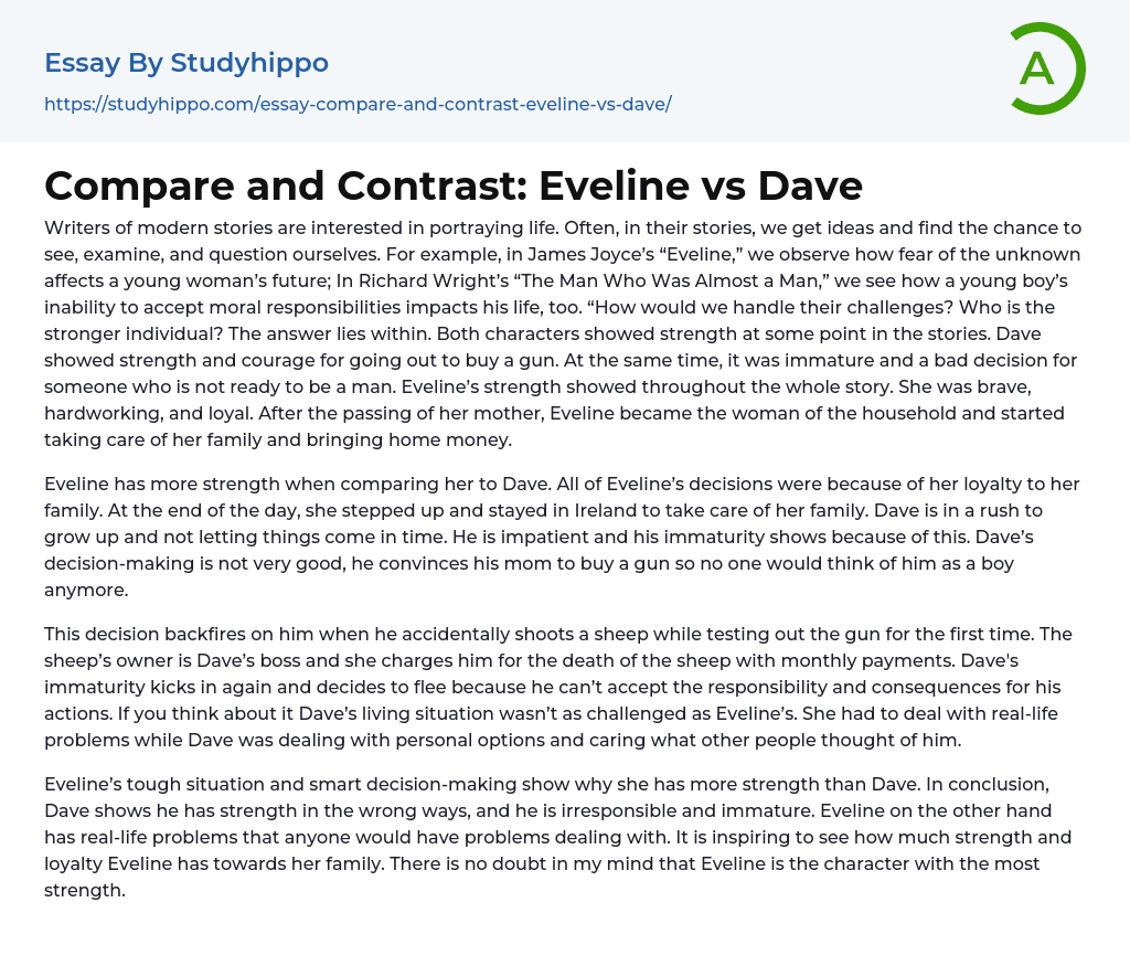 Compare and Contrast: Eveline vs Dave Essay Example