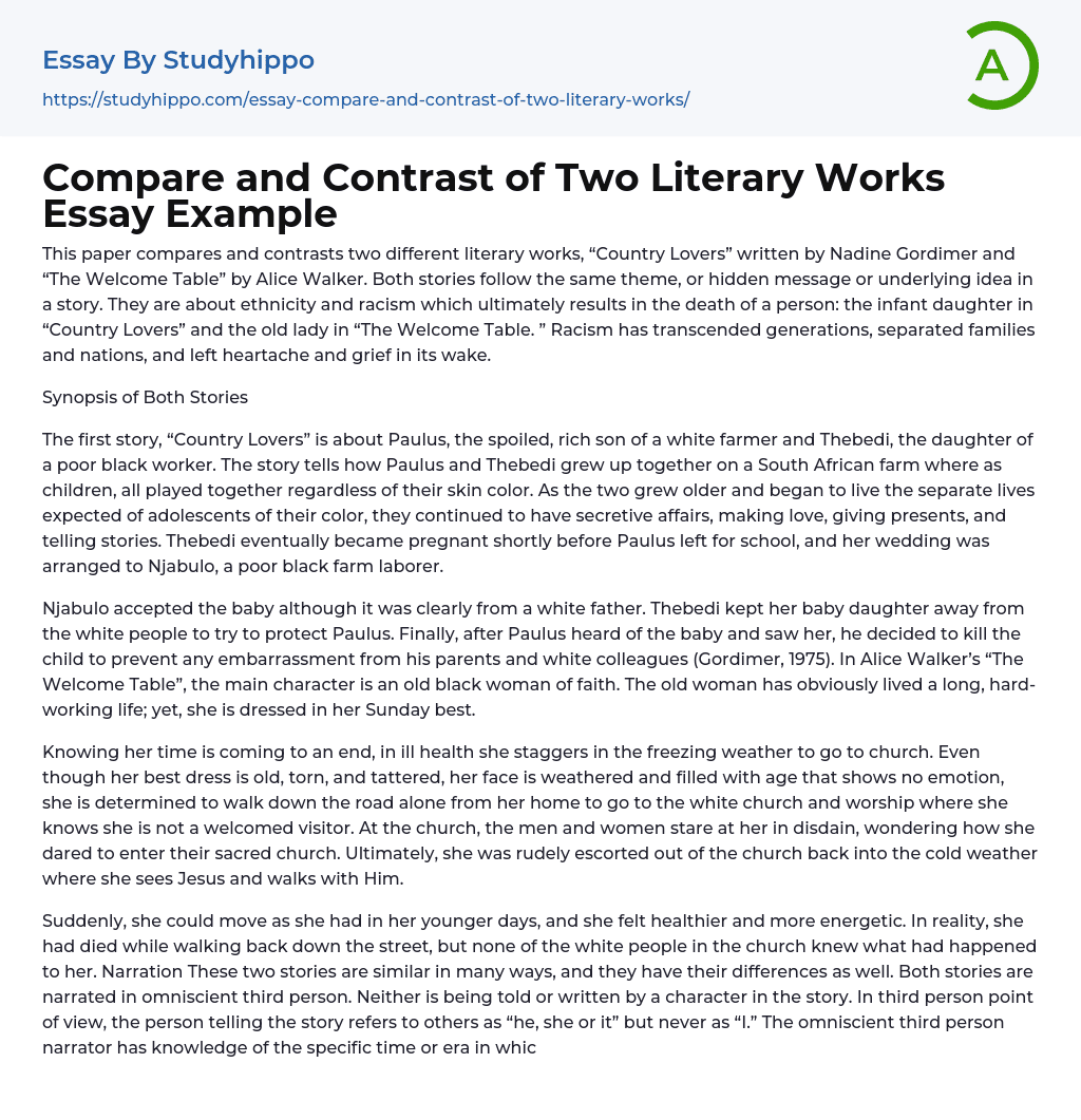 Compare and Contrast of Two Literary Works Essay Example