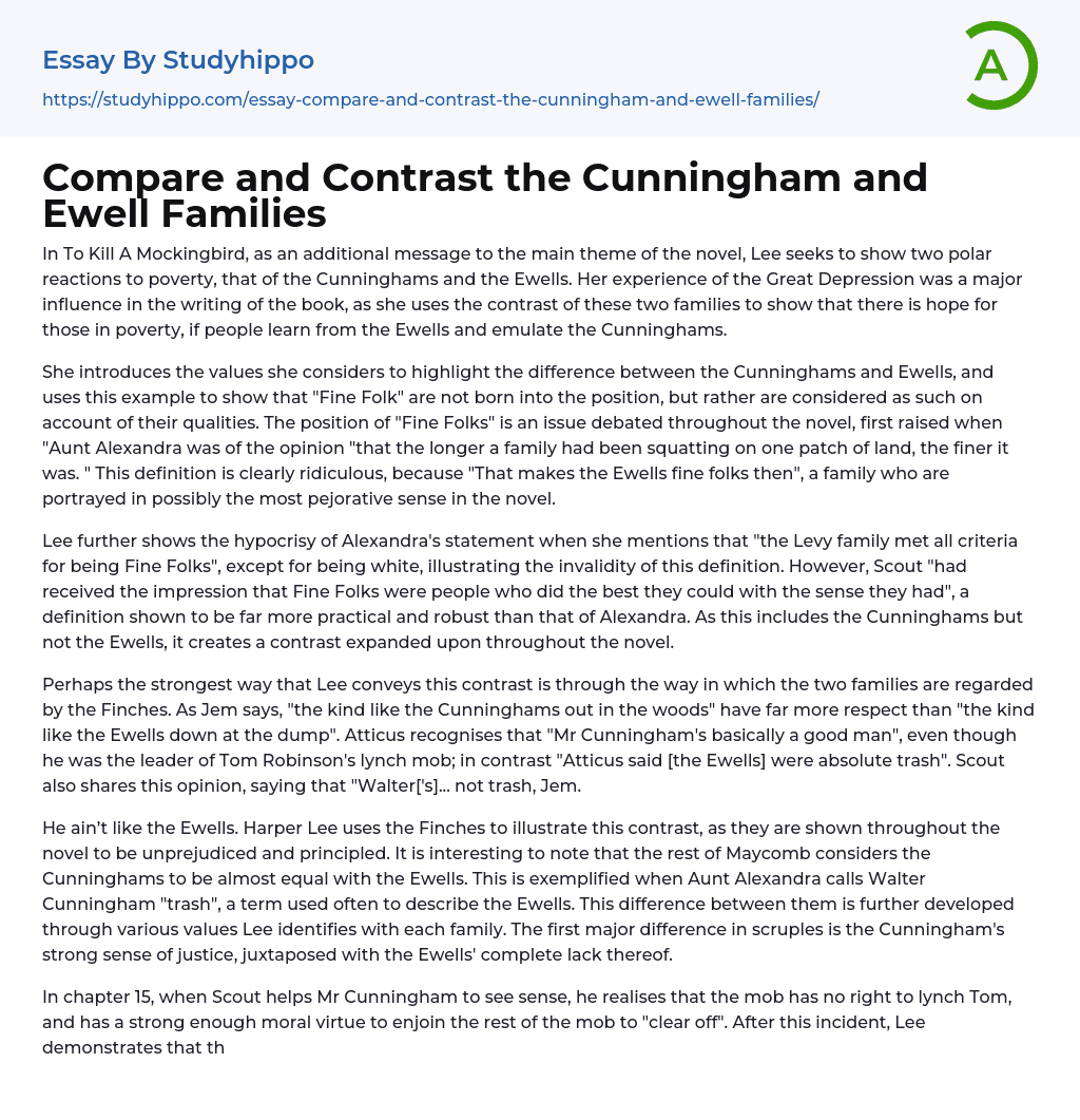 Compare and Contrast the Cunningham and Ewell Families Essay Example