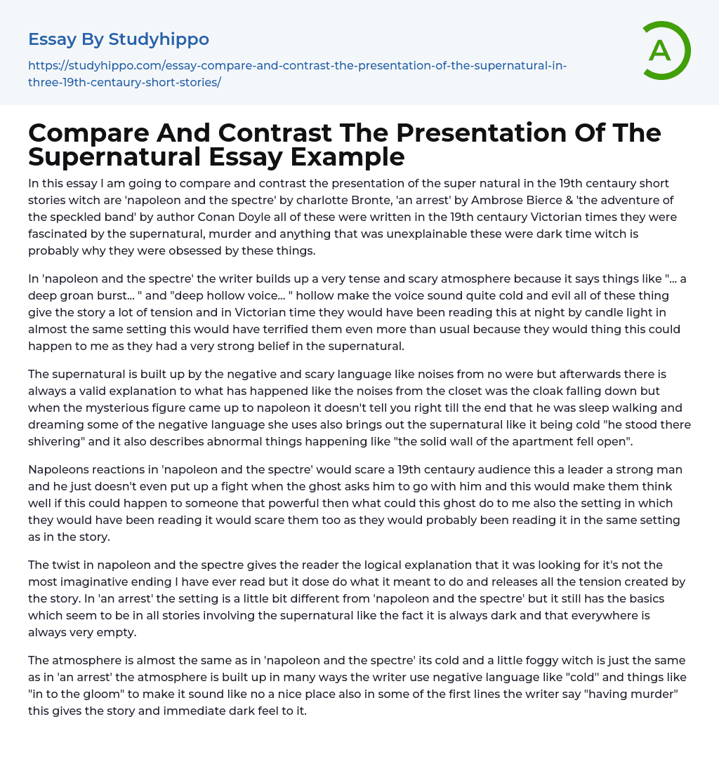 Compare And Contrast The Presentation Of The Supernatural Essay Example