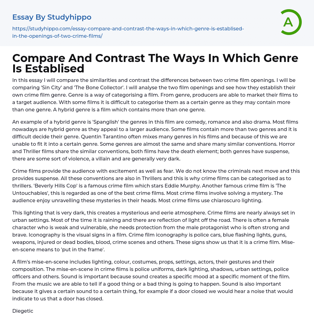 Compare And Contrast The Ways In Which Genre Is Establised Essay Example