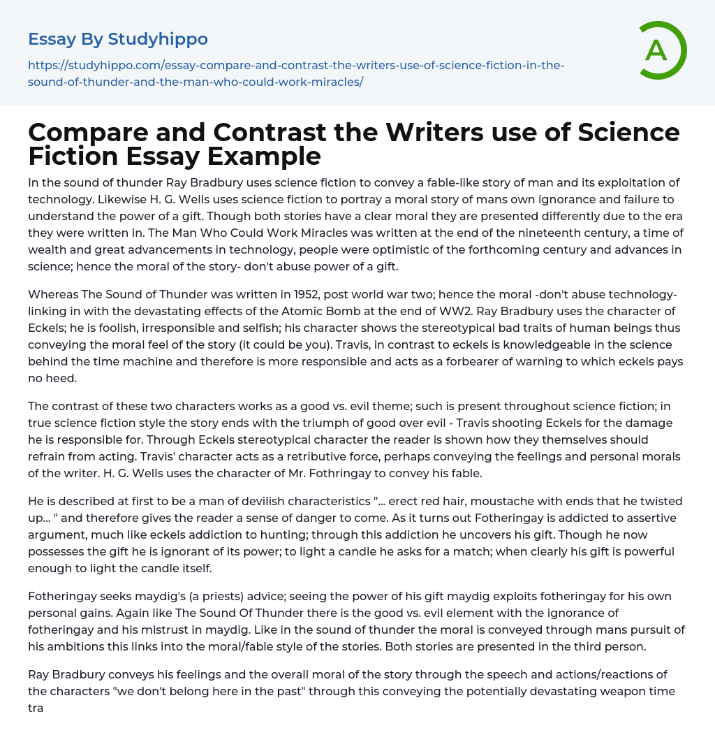 Compare and Contrast the Writers use of Science Fiction Essay Example
