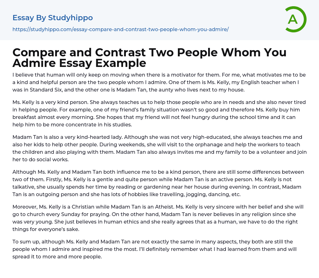 Compare and Contrast Two People Whom You Admire Essay Example