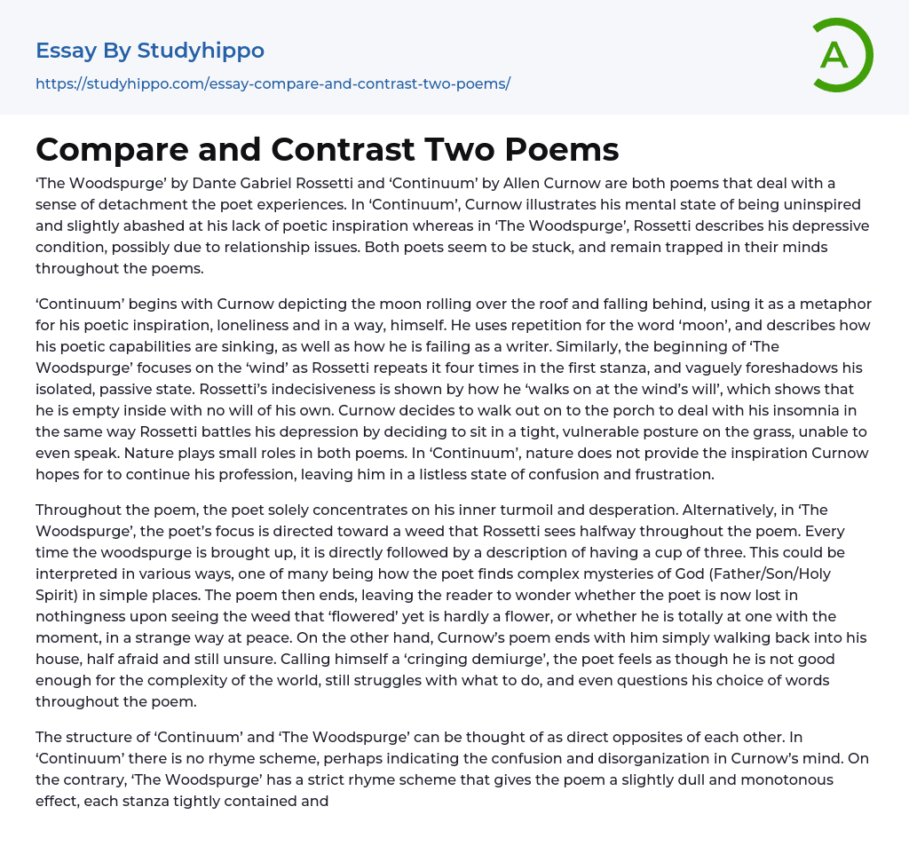 sample essay comparing and contrasting two poems