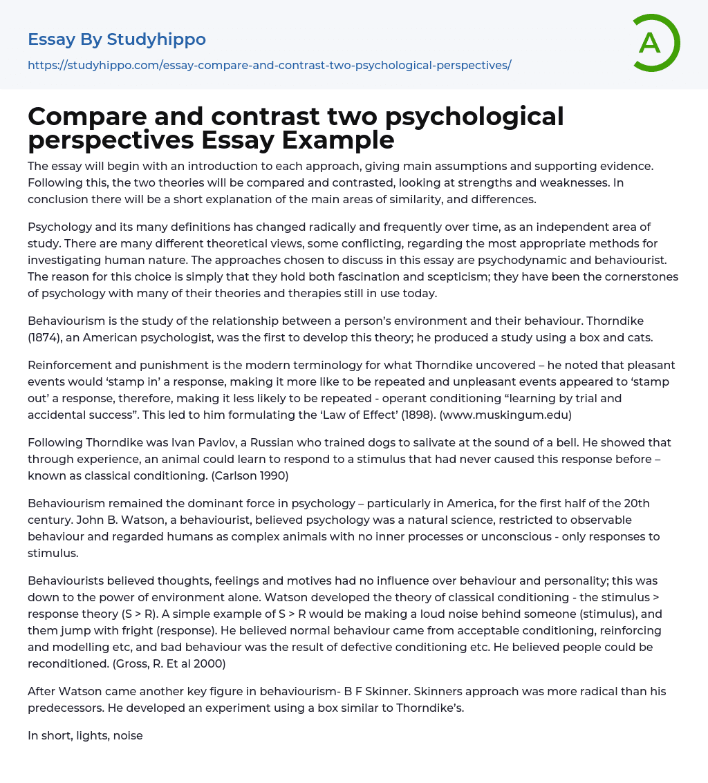 Compare and contrast two psychological perspectives Essay Example