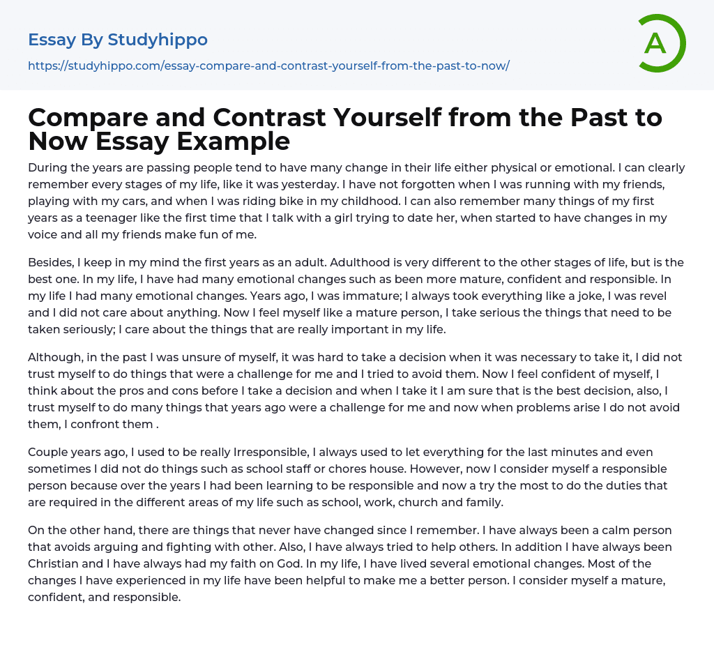 Compare and Contrast Yourself from the Past to Now Essay Example