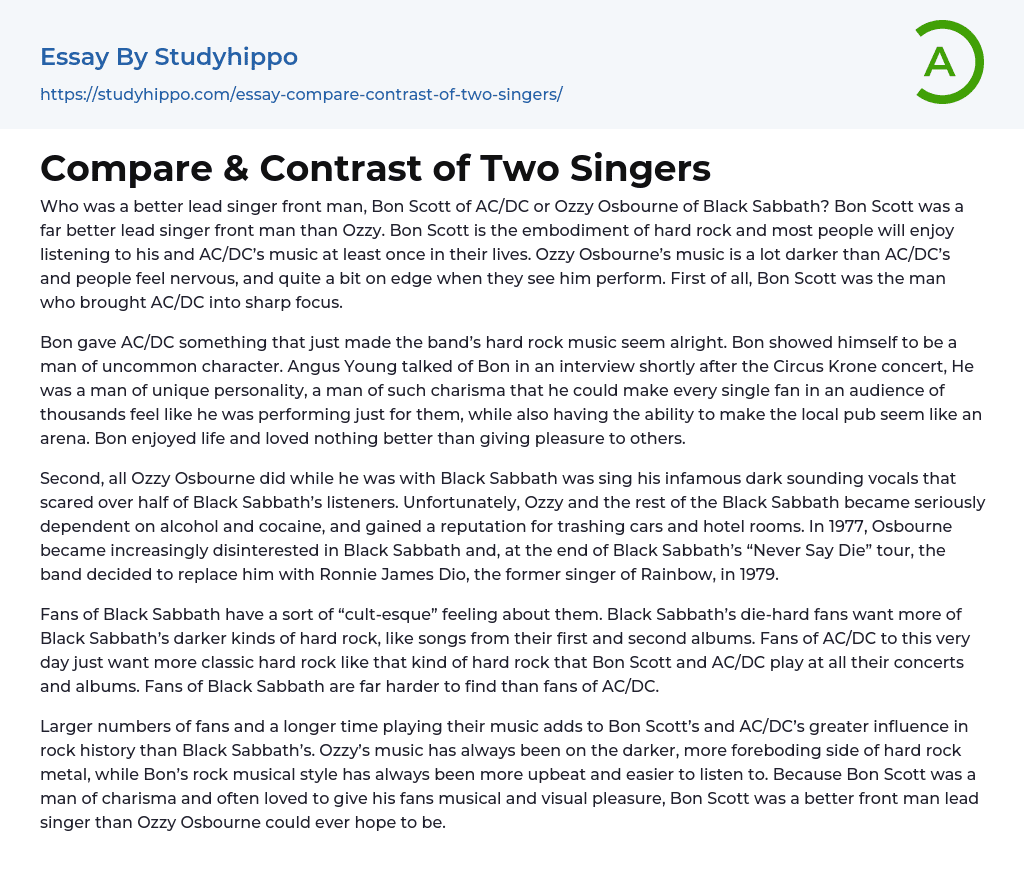 Compare & Contrast of Two Singers Essay Example