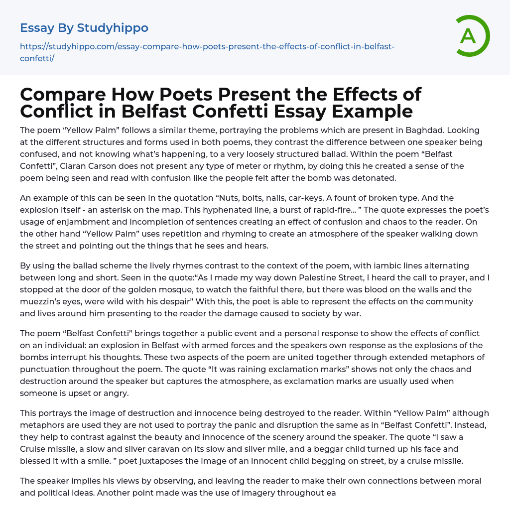 Compare How Poets Present the Effects of Conflict in Belfast Confetti Essay Example