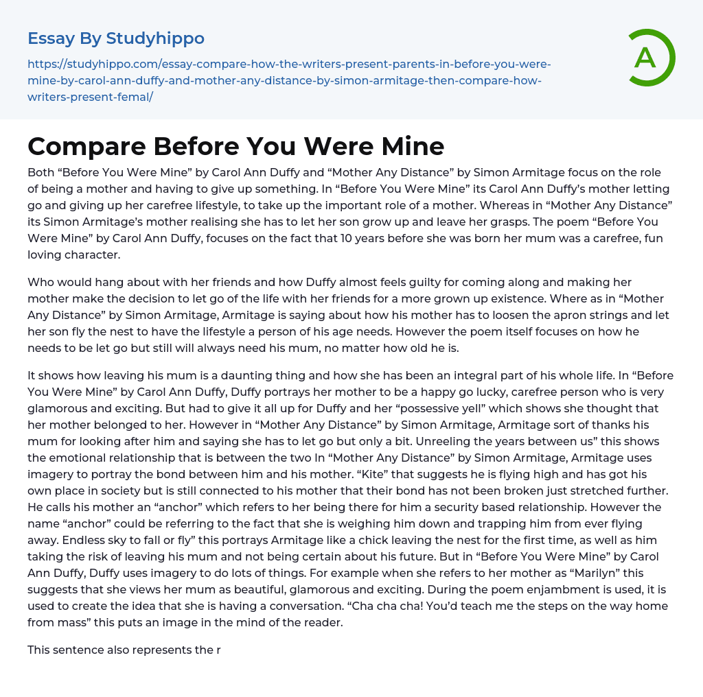 Compare Before You Were Mine Essay Example