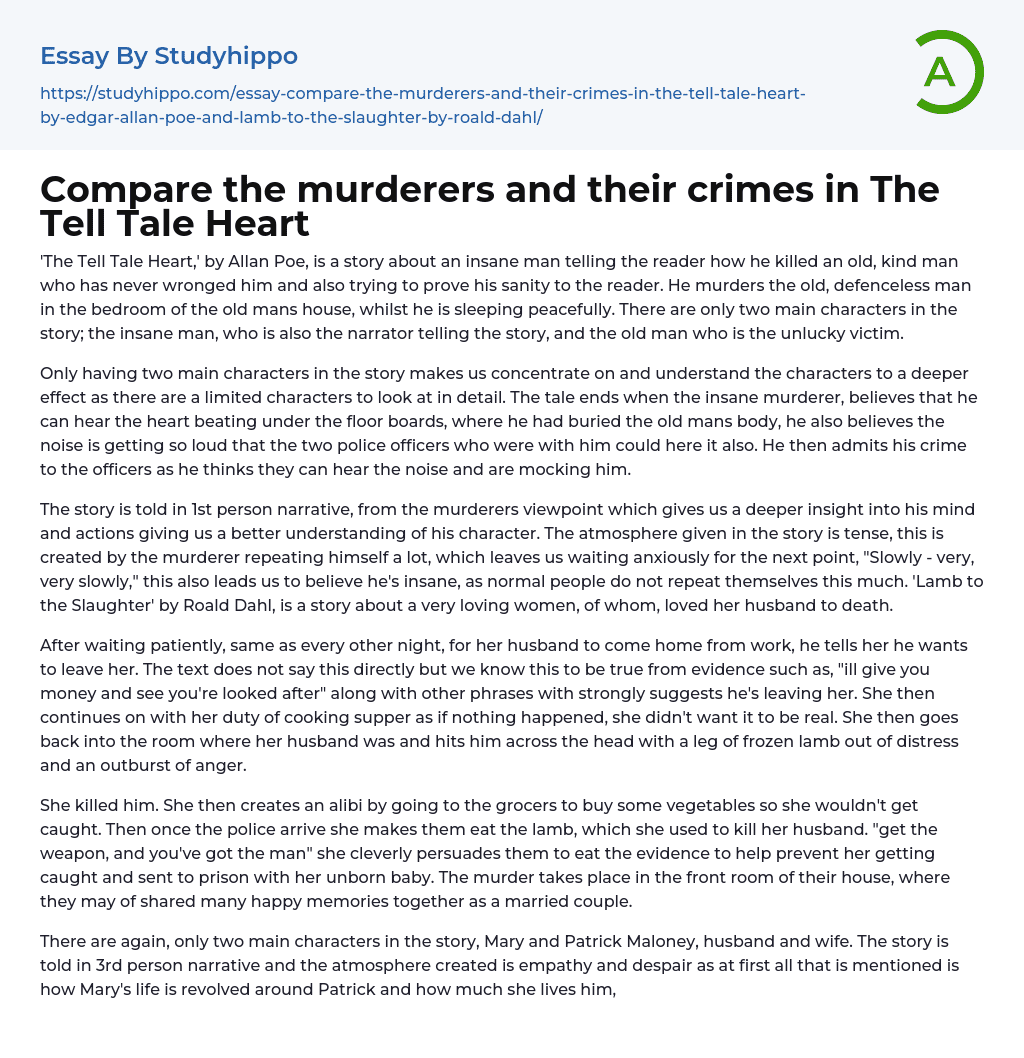Compare the murderers and their crimes in The Tell Tale Heart Essay Example