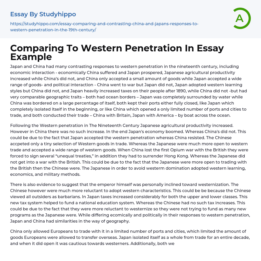 Comparing To Western Penetration In Essay Example