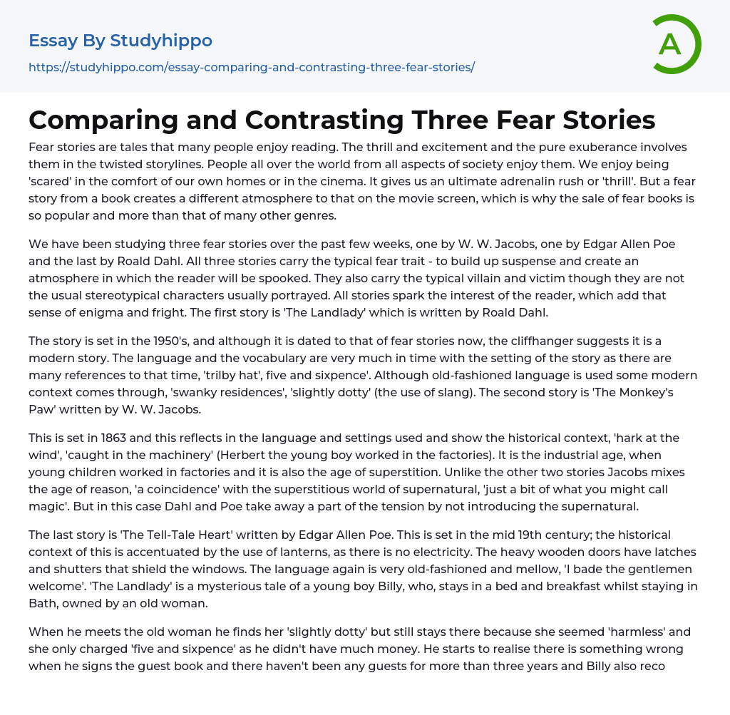 Comparing and Contrasting Three Fear Stories Essay Example