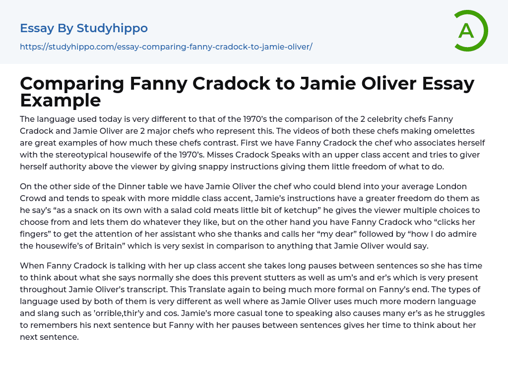 Comparing Fanny Cradock to Jamie Oliver Essay Example