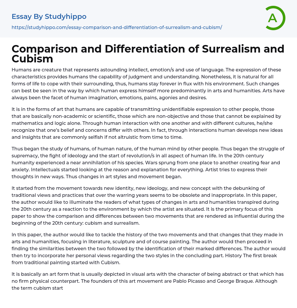 Comparison and Differentiation of Surrealism and Cubism Essay Example