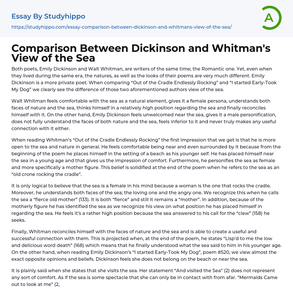Comparison Between Dickinson and Whitman’s View of the Sea Essay Example