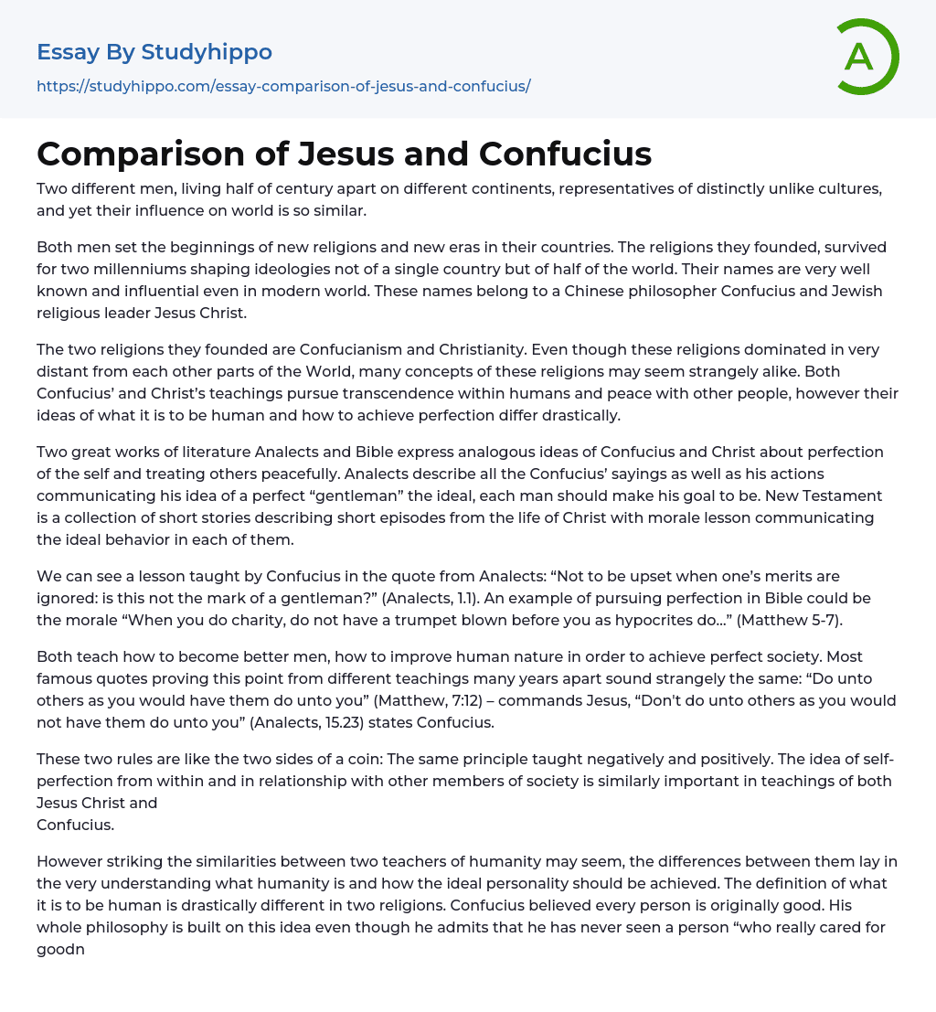 Comparison of Jesus and Confucius Essay Example
