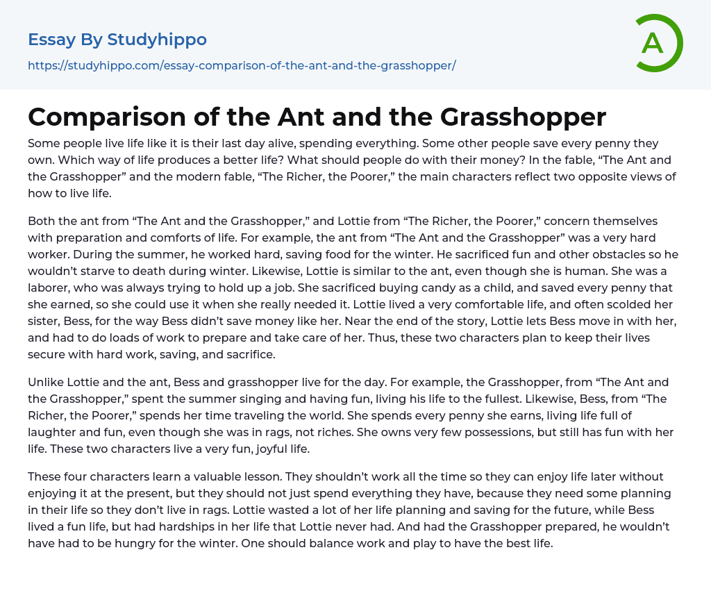 Comparison of the Ant and the Grasshopper Essay Example