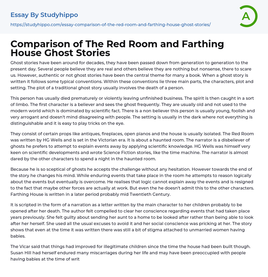 Comparison of The Red Room and Farthing House Ghost Stories Essay Example