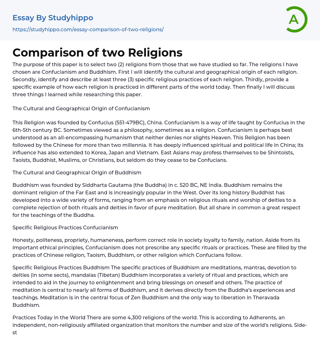 Comparison of two Religions Essay Example