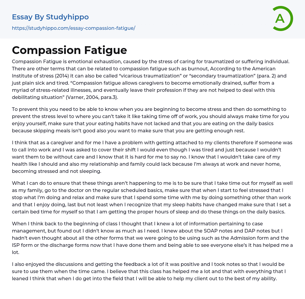 Compassion Fatigue Essay Example