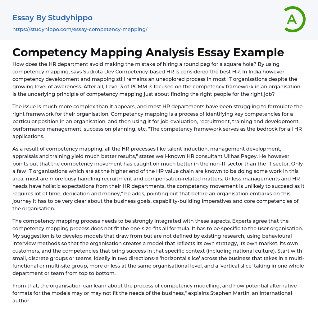 Competency Mapping Analysis Essay Example