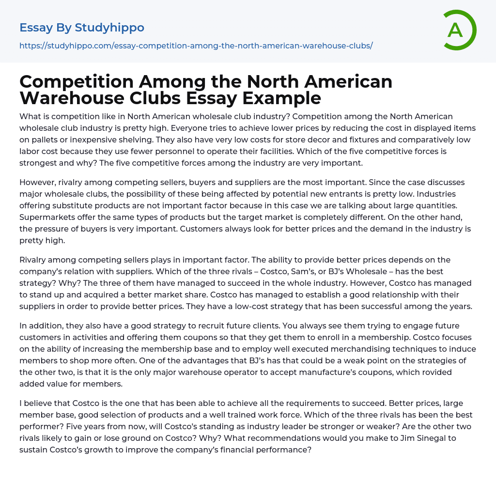Competition Among the North American Warehouse Clubs Essay Example