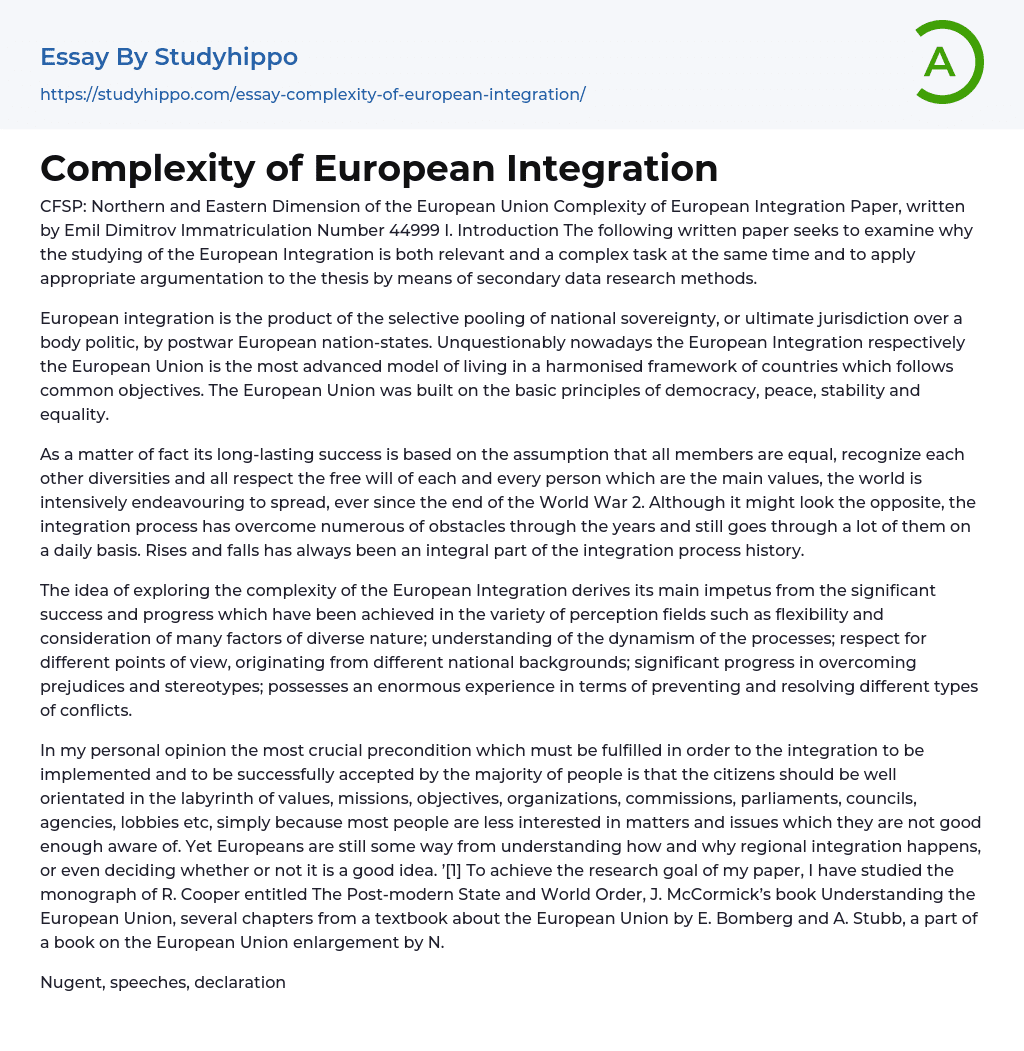 Complexity of European Integration Essay Example