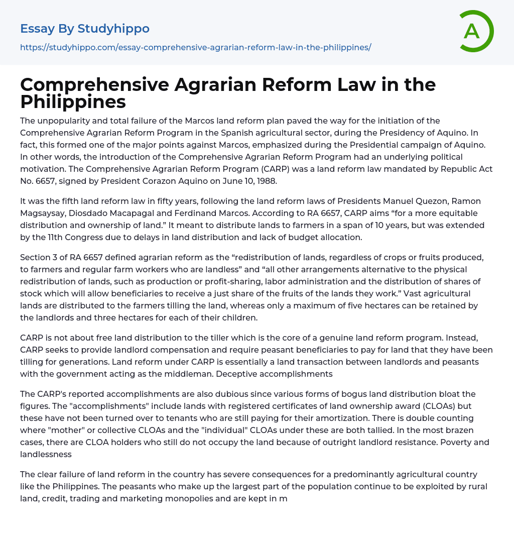 reaction paper essay about agrarian reform in the philippines