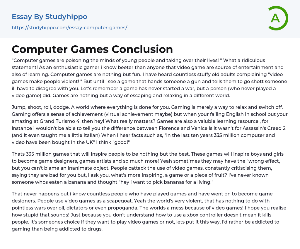 Computer Games Conclusion Essay Example