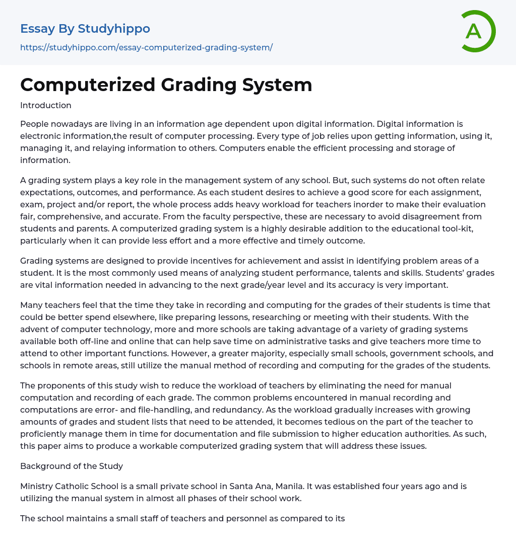 Computerized Grading System Essay Example
