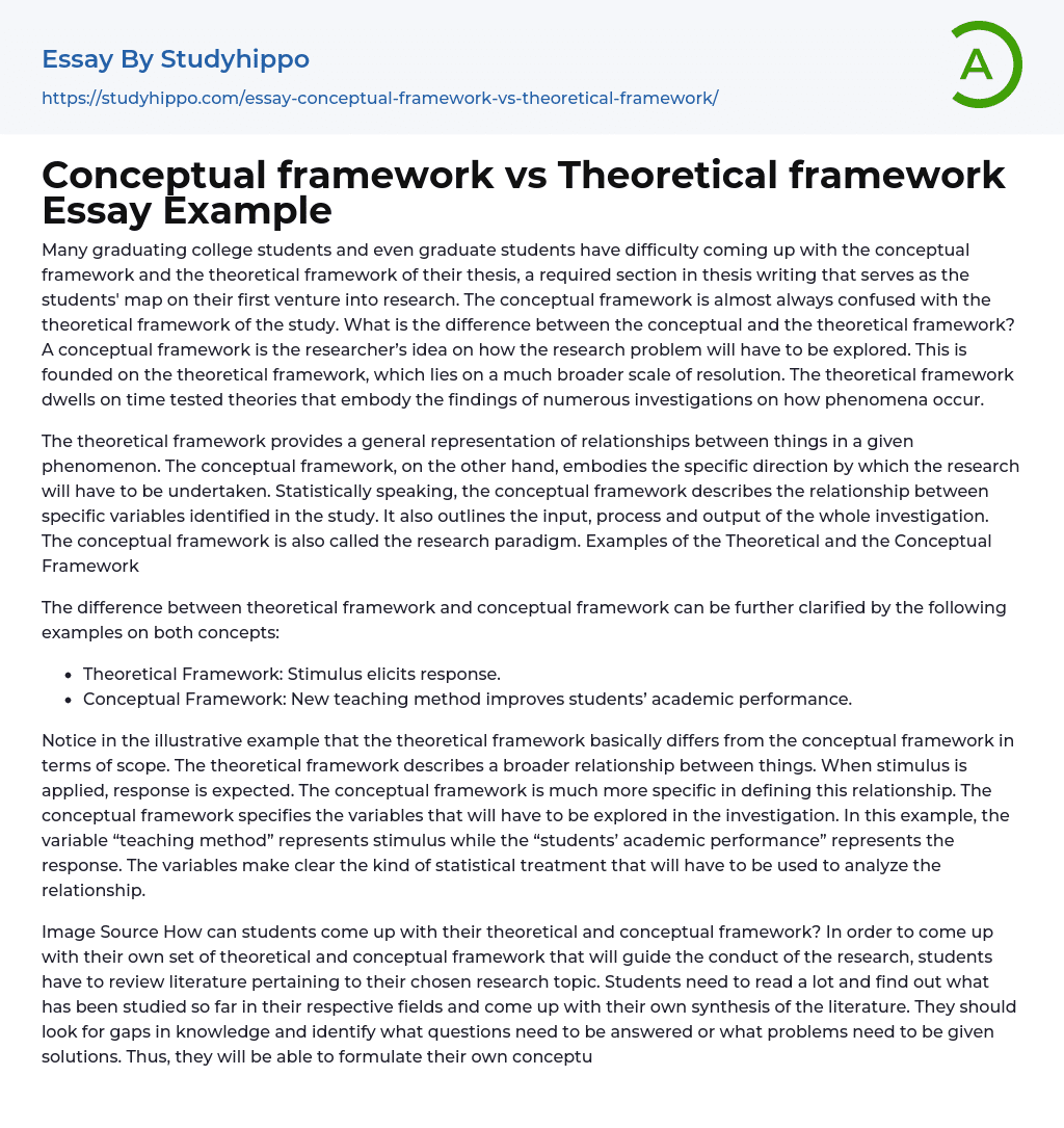 Conceptual framework vs Theoretical framework Essay Example