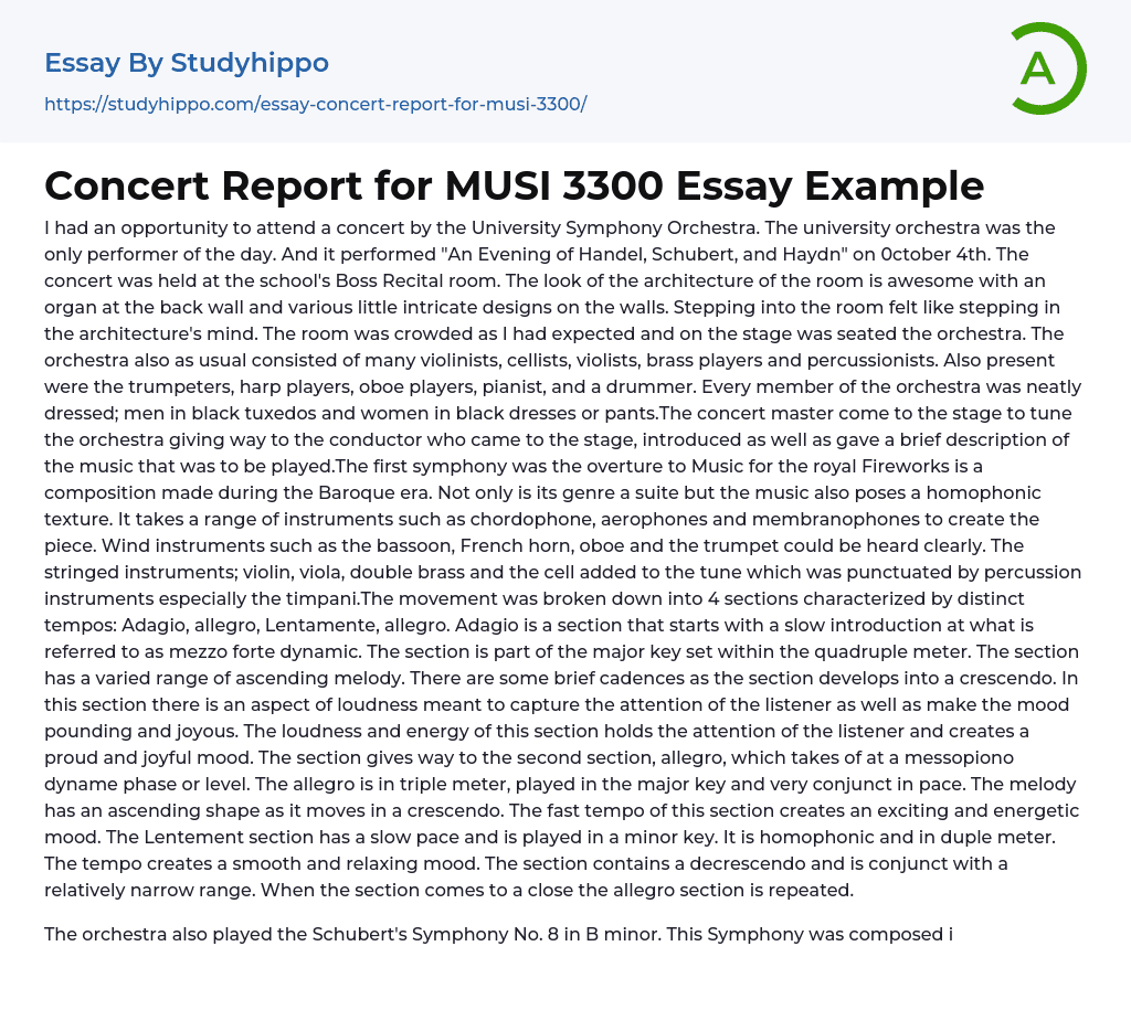 Concert Report for MUSI 3300 Essay Example