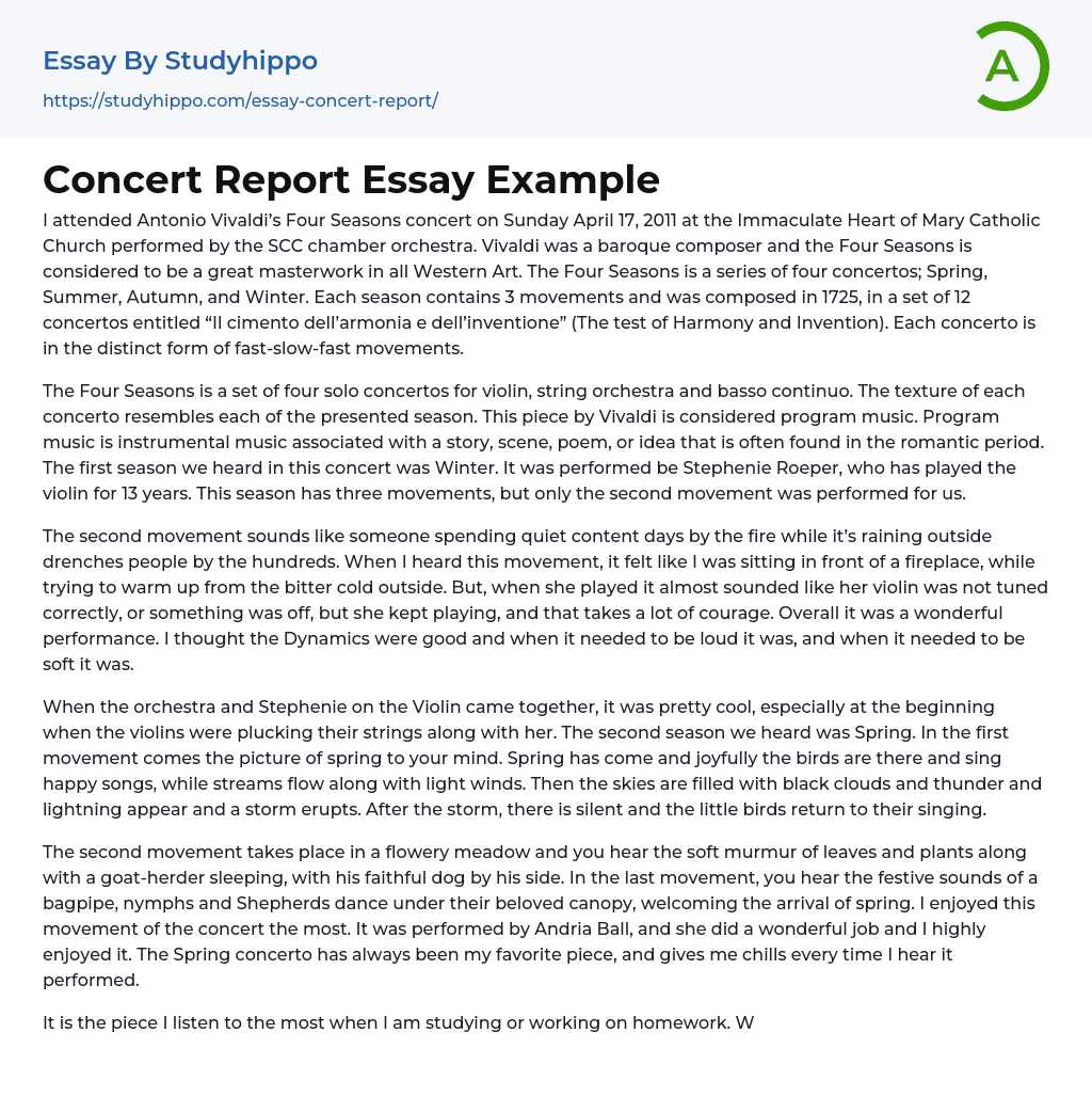 Concert Report Essay Example StudyHippo