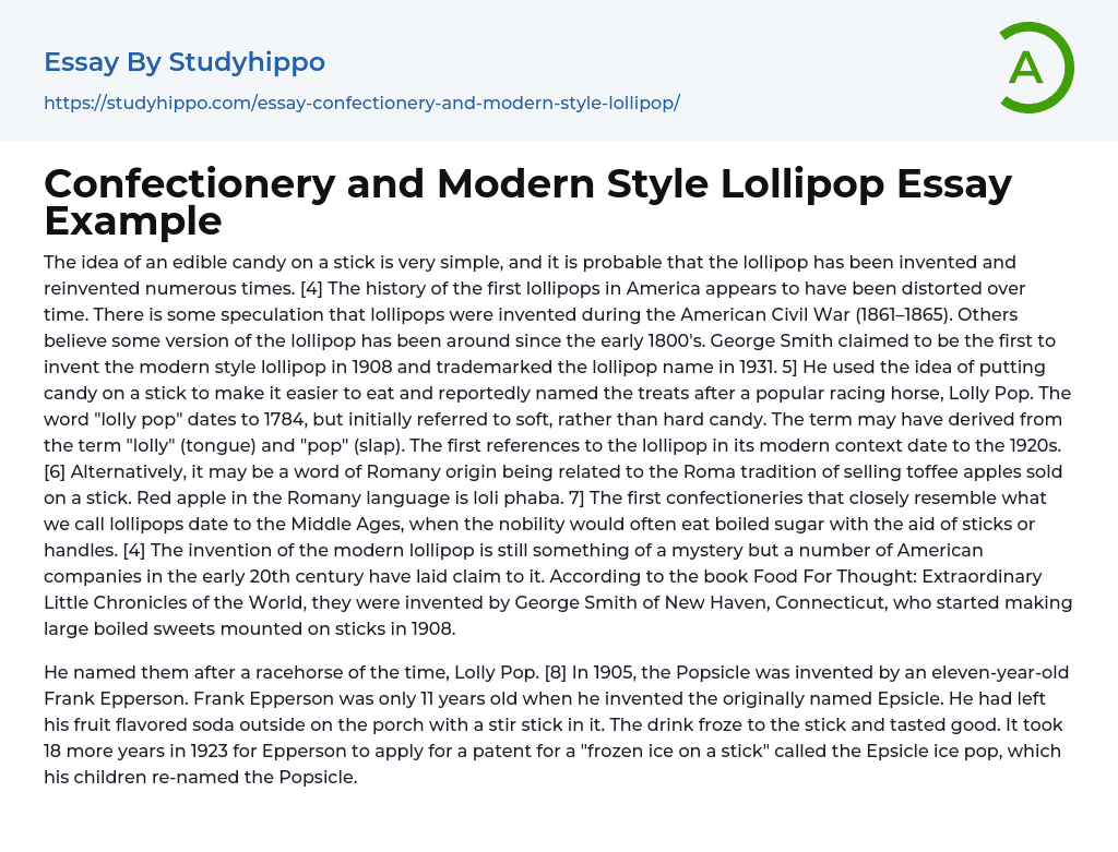 Confectionery and Modern Style Lollipop Essay Example