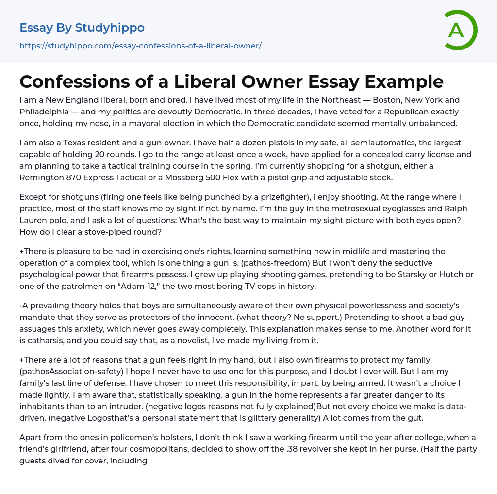 Confessions of a Liberal Owner Essay Example