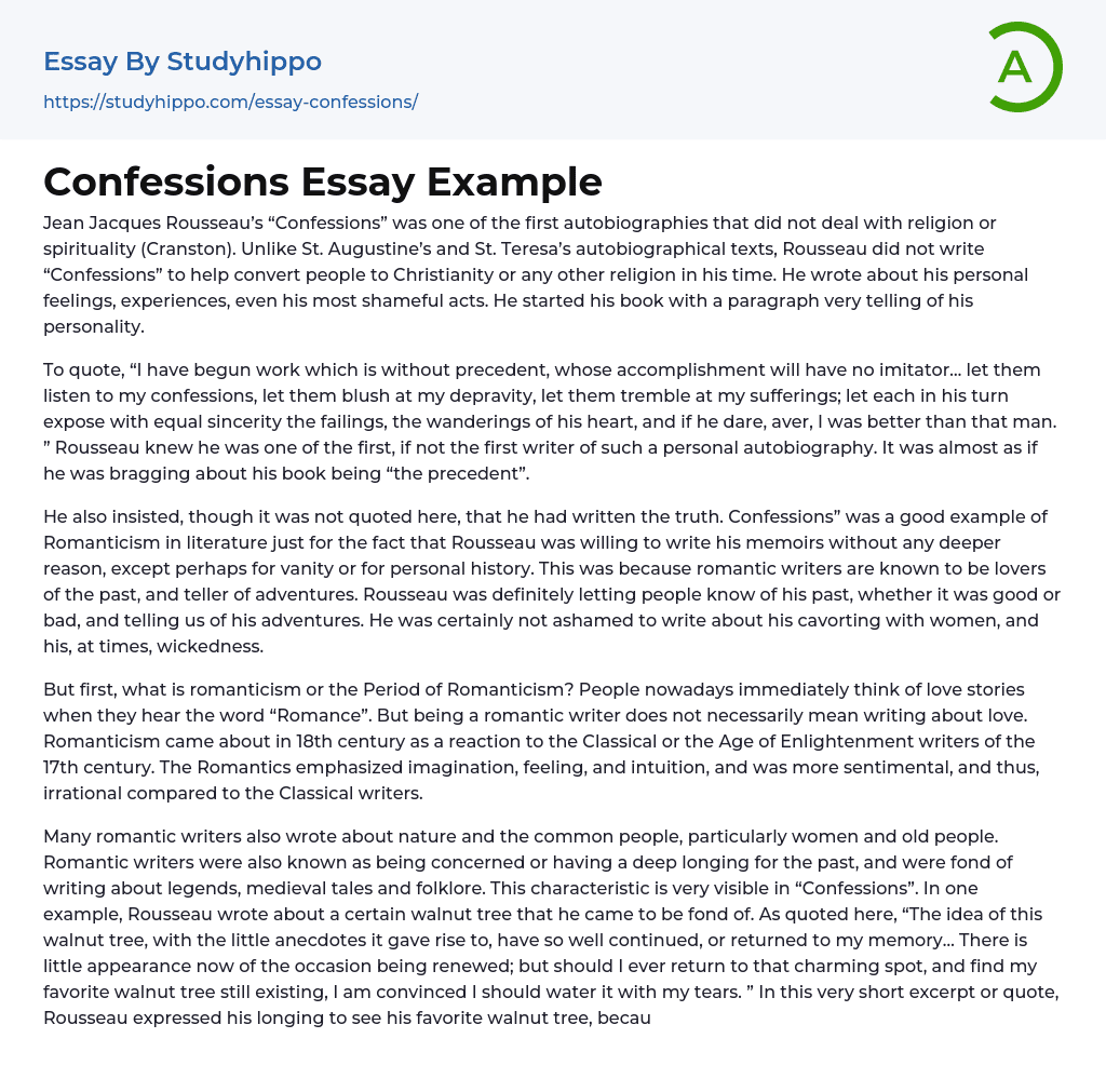 Confessions Essay Example
