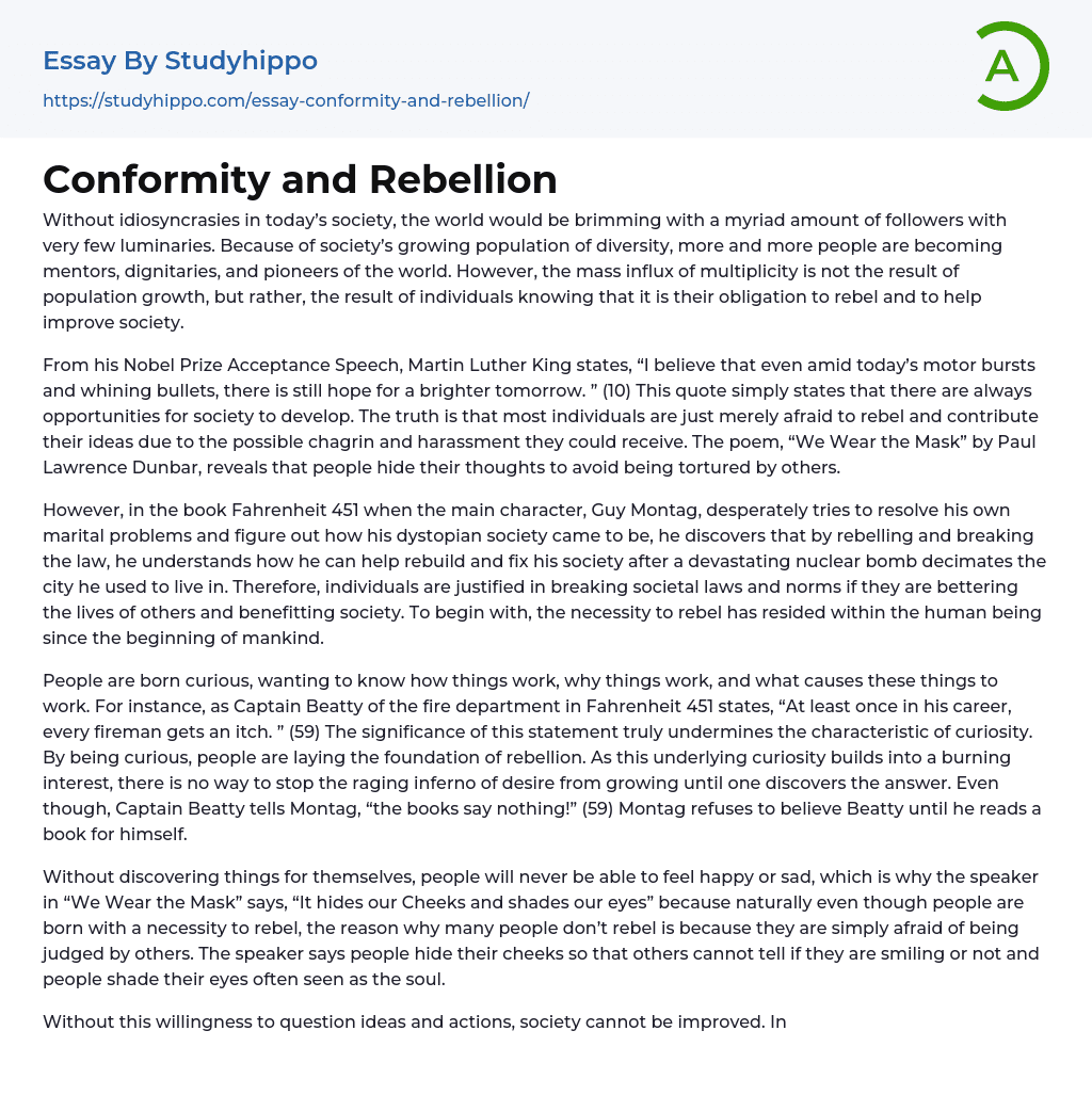 Conformity and Rebellion Essay Example